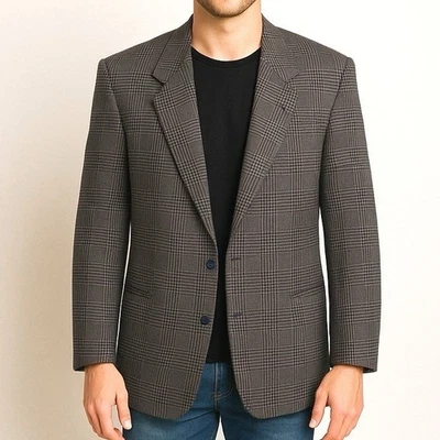 Blazer Mani Para Hombres 43R Lana Italiana Gris Cuadros Traje Chaqueta Abrigo Deportivo Individual Usado en Excelente Condición Foto 1 de 4