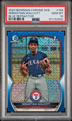 Sebastian Walcott 2023 Bowman Chrome 1st Mega Blue Refractor /150 PSA 10 Rangers - Image 1 of 2