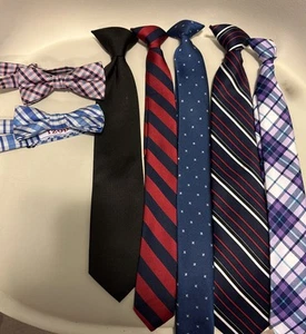 Youth Boys Neck Ties Lot of 7 ~ 2 Bow Ties 5 Clip-Ons ~ Chaps Izod, Cherokee - Picture 1 of 5
