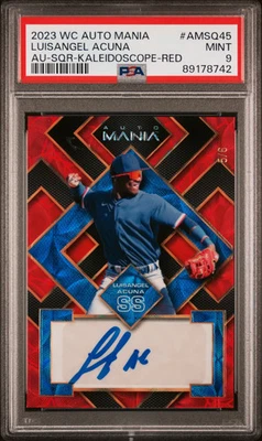 2023 Wild Card Auto Mania Autographs Luisangel Acuna #AMSQ45 SQR Red 5/6 PSA 9 - Image 1 of 2