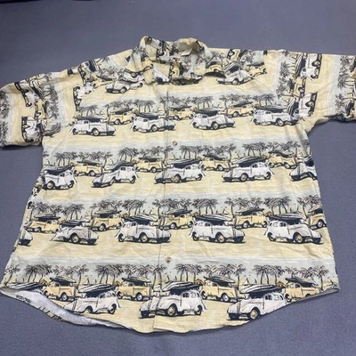Camisa Hawaiana Abotonada Talla L Para Hombre CROSSINGS Coches y Tablas de Surf Estampado por Todas Partes Foto 1 de 4