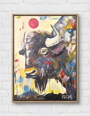 Arte Original Faris: Lienzo Punto Rojo Búfalo 9x12 Arte Pop Expresionismo Abstracto Foto 1 de 4