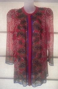 Diane Freis Original Red Silk Paisley & Pearls Print Beaded Tunic Blouse-M~EUC - Picture 1 of 12