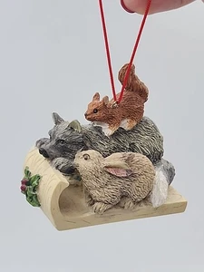 Silvestri Christmas Ornamet Woodland Country Forest Squirrel Rabbit Fox On Sled - Picture 1 of 5