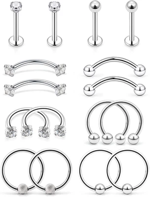 8 pares de pendientes Tragus de acero inoxidable diamante transparente circonita cúbica hélice delantera aro carti Foto 1 de 4