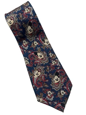 Vintage Disney Mickey Mouse Silk Tie Blue Red Paisley By Balancine - Image 1 of 4
