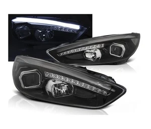 headlights for ford focus mk3 2015 2016 2017 2018 2019- drl led black lhd - Picture 1 of 3