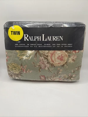 NEW RALPH LAUREN Twin Fitted Sheet Charlotte Floral Green Pattern - Image 1 of 4