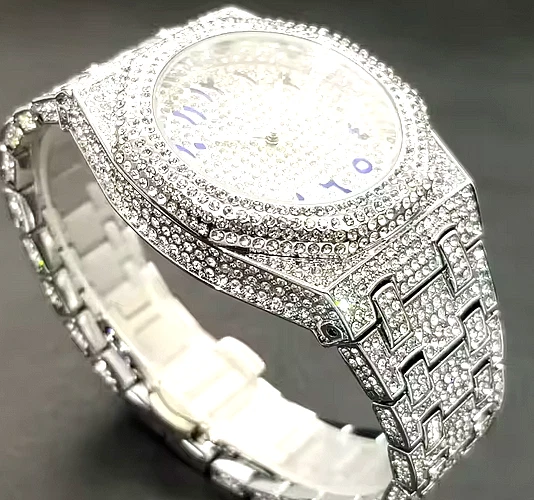 Relógio masculino de marca luxo totalmente diamante Bling relógio masculino de zircônia cúbica - Imagem 1 de 4