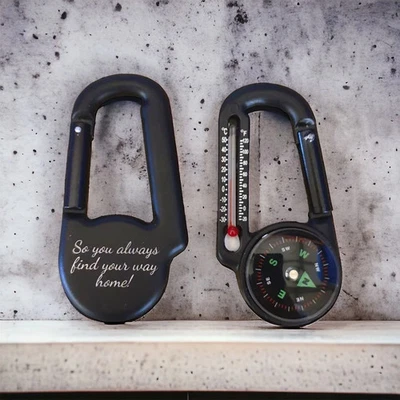 Compass Carabiner Thermometer, 3 in 1 Keyring, Outdoor, Hiking, Personalised - Image 1 of 4