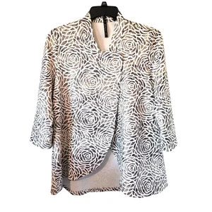 IC by Connie K Jacke geblümt asymmetrischer Saum 3/4 Ärmel Einknopf Größe L - Bild 1 von 3