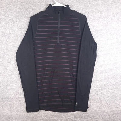 Smartwool Pullover Men Med Black 1/2 Zip Striped Sweater Merino Wool Base Layer - Image 1 of 4