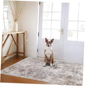 Abstract Washable Rug: Modern Non Slip Area Rug Soft Carpet 3x5 Brick Gray - Picture 1 of 7