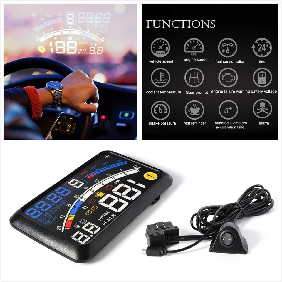 5.5" Coche HUD Head-Up Display OBD2 Tablero Velocímetro Proyector Advertencia de Velocidad Foto 1 de 4