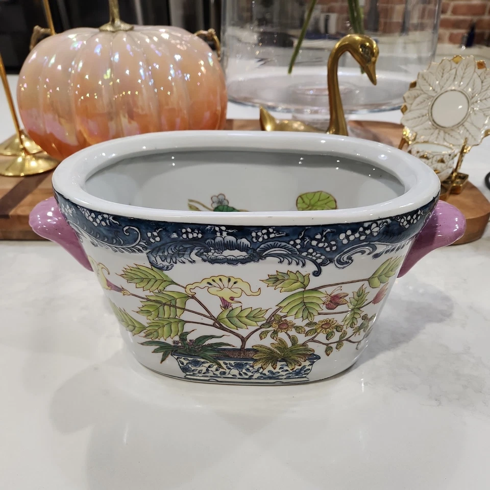 Maceta pequeña de porcelana verde azul púrpura  Foto 1 de 4