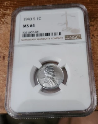 1943 s steel Lincoln wheat cent NGC MS 64 - Image 1 of 2
