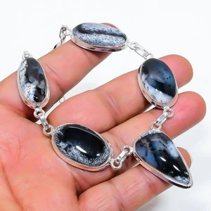 Dendrite Opal Gemstone Handmade 925 Sterling Silver Jewelry Necklace 18" d916 - Picture 1 of 1