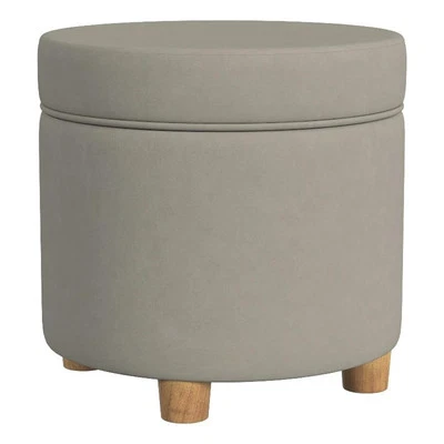 HomePop 18" Transitional Round Fabric Storage Ottoman in Fawn Gray - Image 1 of 4