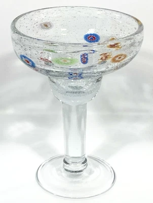 Vtg Artland MILLE FIORI Seeded Bubble Hand Blown Clear Stem MARGARITA Goblet EX - Image 1 of 4