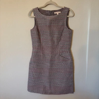 Vestido Brooks Brothers Mujer 6 Gris Rosa Texturizado Cambio Sin Mangas Bolsillos Forrado Foto 1 de 4