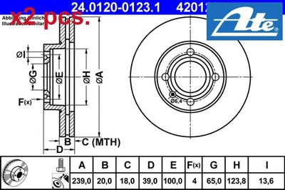 X2 PCS FRONT BRAKE DISC SET LEFT & RIGHT 24.0120-0123.1 ATE I - Image 1 of 3
