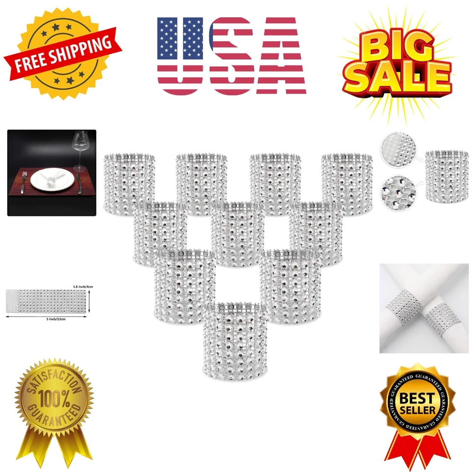 Napkin Rings Pack of 120 Rhinestone Diamond Adornment for Place Settings Wedding