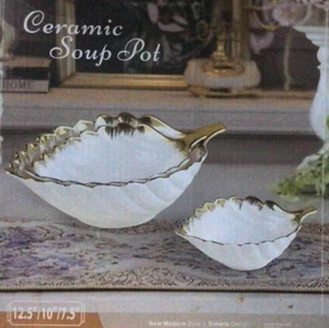 3 Vassoio da portata ceramica porcellana bianca oro ciotola arredo cucina casa 12" 10" 7" - Foto 1 di 5