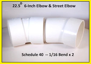 2 Charlotte PVC Fittings 6-Inch 22.5 DEGREE STREET & REG ELBOW Schedule 40 pipe - Picture 1 of 1