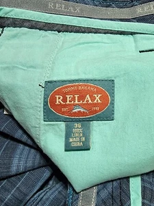 Pantalones Cortos TOMMY BAHAMA Lino Frente Plano-Para Hombre 36-Azul/Aqua Plaid-¡Excelente!-Relájate - Imagen 1 de 5