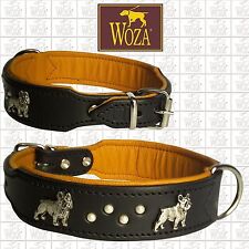 WOZA Premium Volllederhalsband französische Bulldogge Rindnappa Swarovski Oc30ra