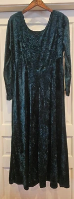 Vestido maxi vintage All That Jazz tamanho grande verde veludo esmagado grunge gótico anos 90 - Imagem 1 de 4