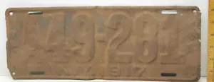 Placa de matrícula Roached Patina 1917 Nueva York A49-281 habitación de hombres americana anuncio antiguo automático - Imagen 1 de 2