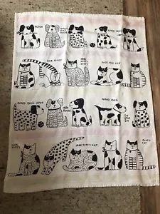 Vintage Pat Meyers Kitty Cat Good Dog Rags Blanket Throw Cotton 45x58 1990 - Picture 1 of 12