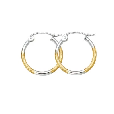 14K Two Tone Gold Diamond Cut Hoop Earrings For Girl - Image 1 of 4