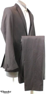 H&M 2 Piece Suit Mens Slim Fit Brown 2 Btn Wool 42L Flat Fronts 34" Waist - Picture 1 of 11