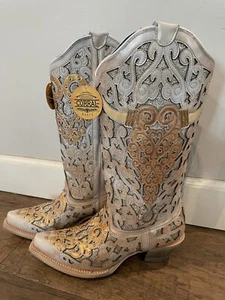 New Corral Women 8 Glitter Inlay Leather Cowgirl Western Boot White A4408 SNIP - Picture 1 of 16