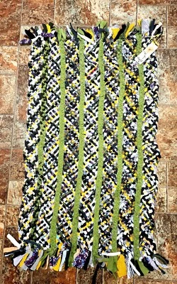 Handmade Woven Area Rug Green Black White Rustic Home Decor 35" x 22" Handwoven - Image 1 of 4