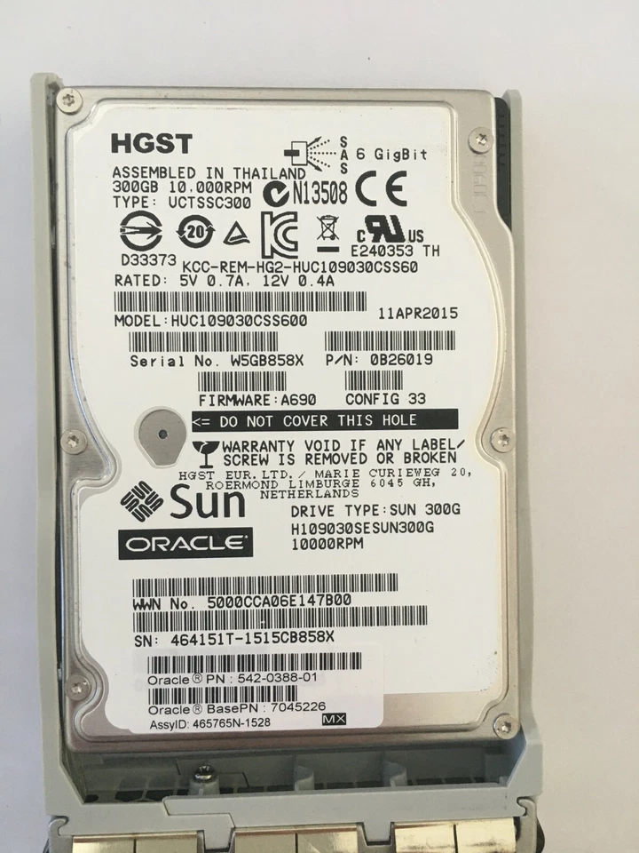 Sun Oracle 542-0388 300GB - 10000 RPM SAS Disk Assembly  - Image 1 of 1
