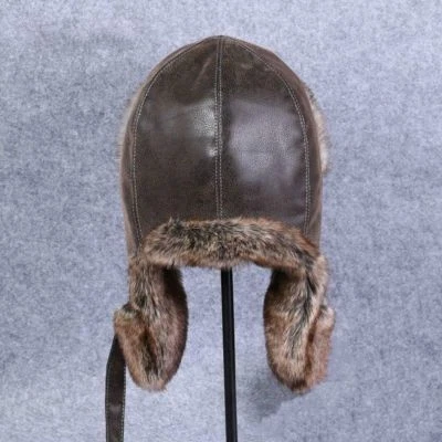 Men Faux Leather Fur Aviator Trapper Hat Cap Flying Ushanka Beanie Thick Warm - Image 1 of 4