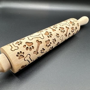 Dog Theme Wood Embossing Rolling Pin for DIY Baking Cookies Biscuit - Picture 1 of 8