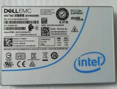 INTEL P4610 6.4TB SSD U.2 NVME DELL 092F30 SSDPE2KE064T8T Solid State Drive - Image 1 of 3