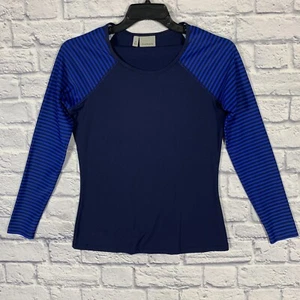 Athleta Shirt Damen Medium sportlich blau gestreift Raglan Training Gym Stretch - Bild 1 von 11