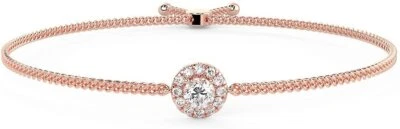 14K Gold Lab Grown 1/2CTW Diamond Halo Bolo Adjustable Bracelet - Image 1 of 4