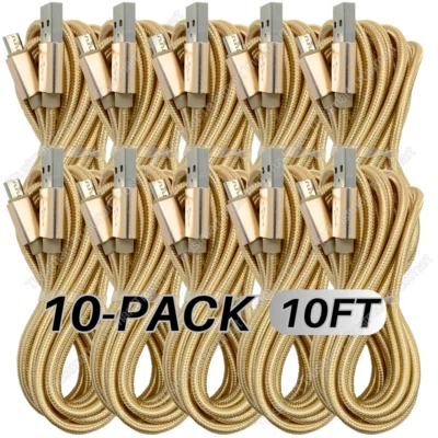 Lote de 10 paquetes para Android Samsung Google trenzado micro USB cargador cable 10 pies Foto 1 de 4