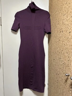 VERSACE Knit Turtle Neck Bodycon Midi Sweater Plum Dress Sz 38 - Image 1 of 4