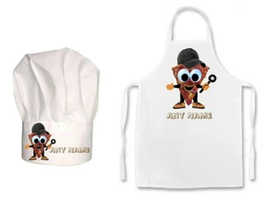 KIDS PERSONALISED Funny Pizza Face Print Kids Chefs Hat / Apron Gift Set - Picture 1 of 6