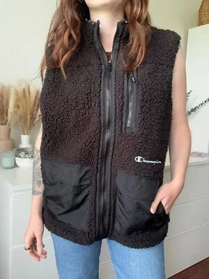 Champion | Black Sherpa Zip-Up Vest | Cozy Fleece Layer | Size Large - Image 1 of 4