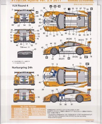 Calcomanías 1/24 PORSCHE 911 GT3R Hybrid Nurburgring 24 2011. para FUJIMI - Imagen 1 de 2