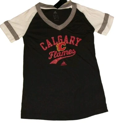 Calgary Flames Adidas Womens V Neck Adult sz. Small T-Shirt Top New Hockey - Image 1 of 3