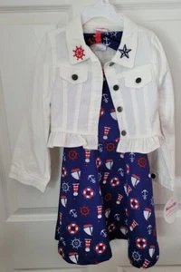 4th of July Red White Blue Nautical Girls 2pc set size 6 Dress/Jacket - Picture 1 of 7